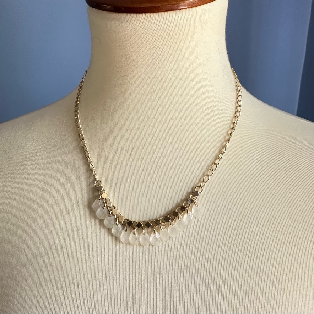 Lauren Conrad Gold Tone Necklace with White Teardrop Charms – Adjustable 17–19”